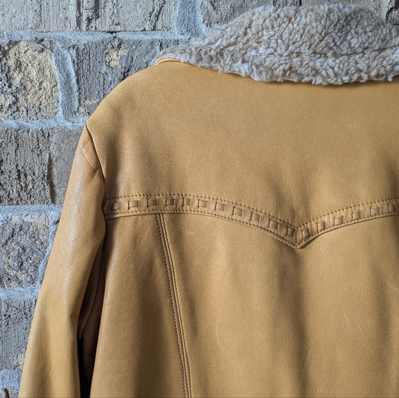 VTG 70s Pioneer Wear Western Cowboy Leather Winter Jacket Shearling Lined - Picture 6 of 12
